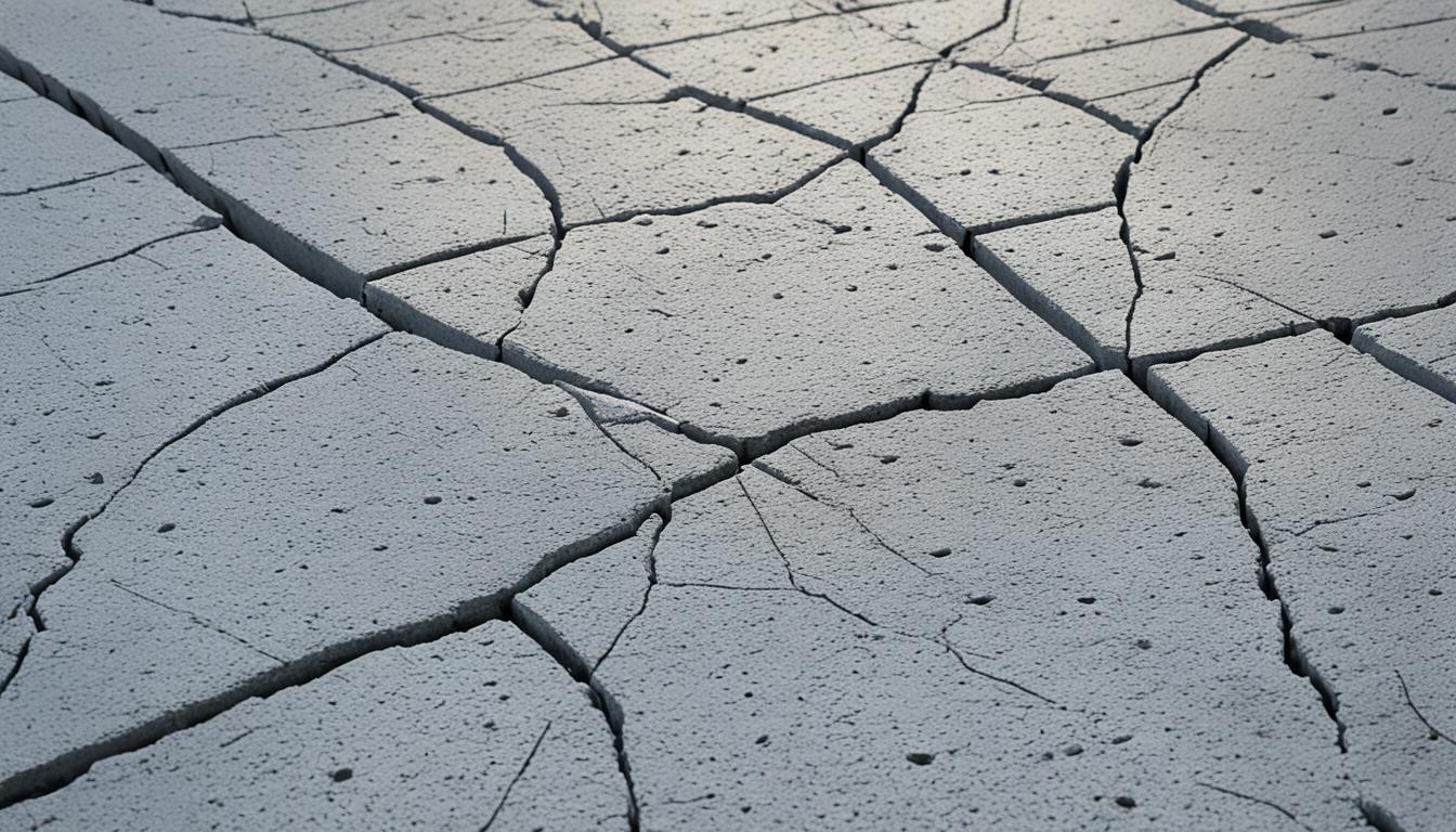 Close Up view of a Section of concrete surface with multiple think cracks